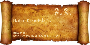 Hahn Kleofás névjegykártya